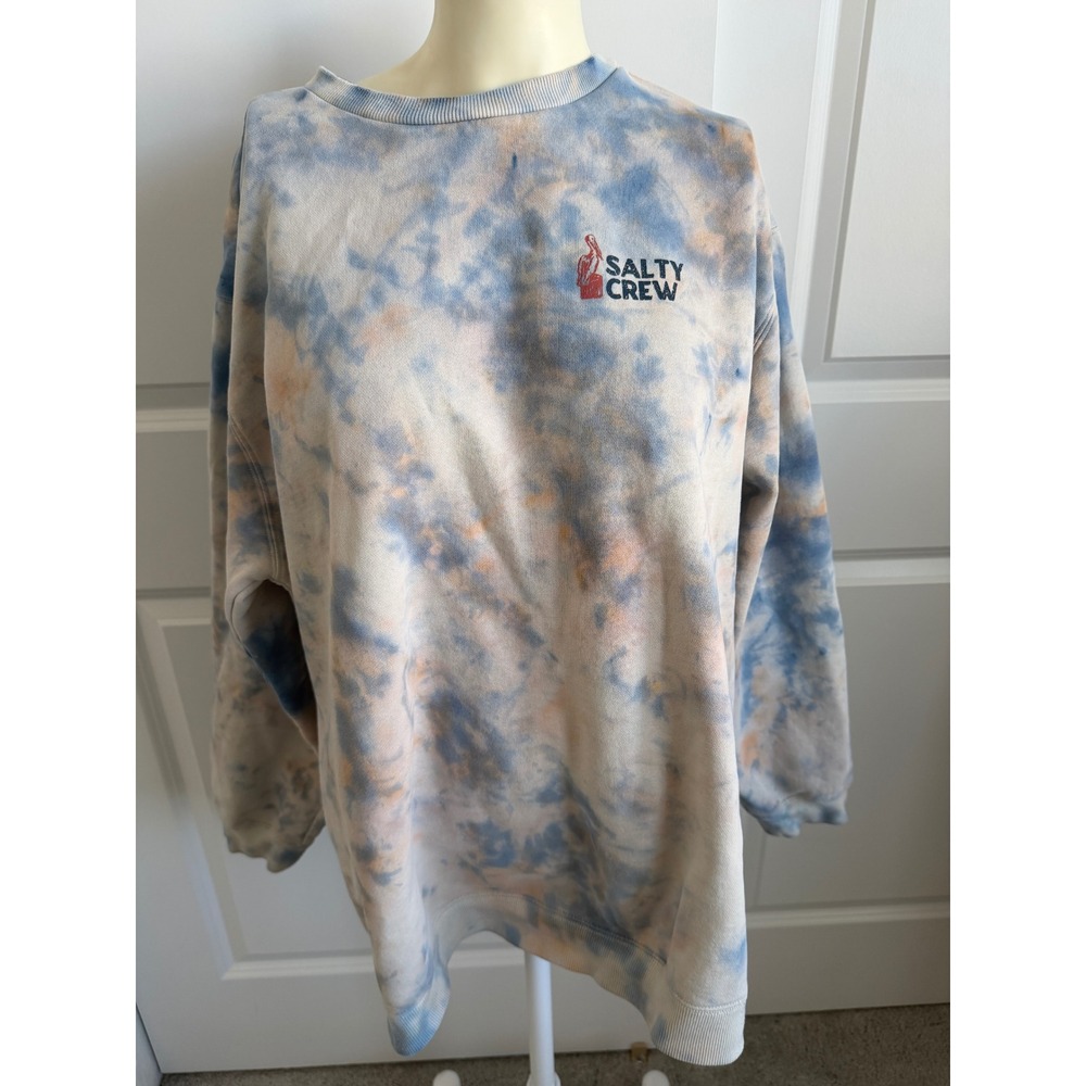 Salty Crew Tie Dye Pelican Graphic Crewneck Sweatshirt Blue Orange XXL